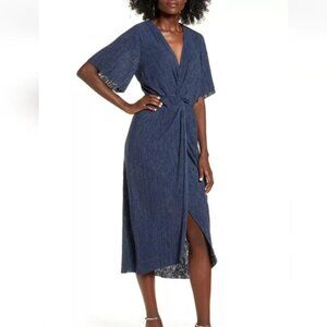 All in Favor Dolman Plisse Midi Dress, Blue, Size XL